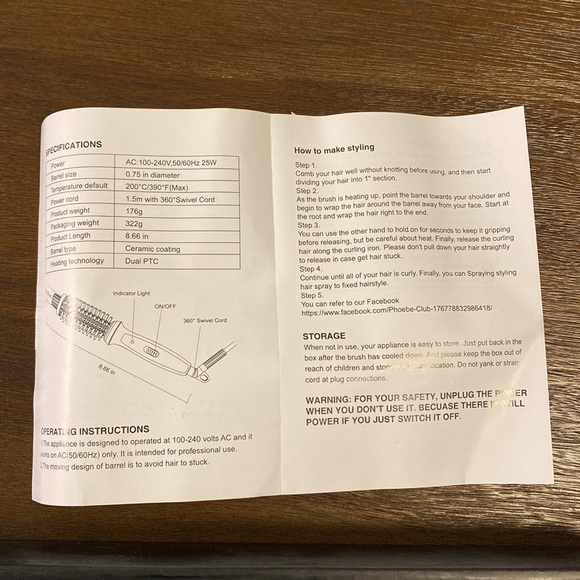 Open Box Phoebe Professional Curling Iron Brush LM-226 - Picture 2 of 4